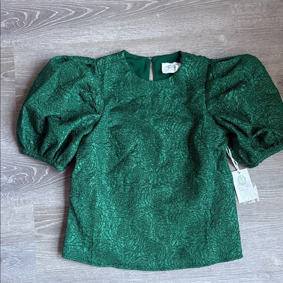 NEW TUCKERNUCK HYACINTH HOUSE Green Jacquard Noelle Blouse XS - Picture 2 of 7